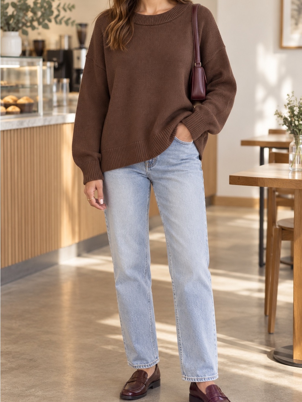 a new day Chunky Crewneck Sweater in Brown